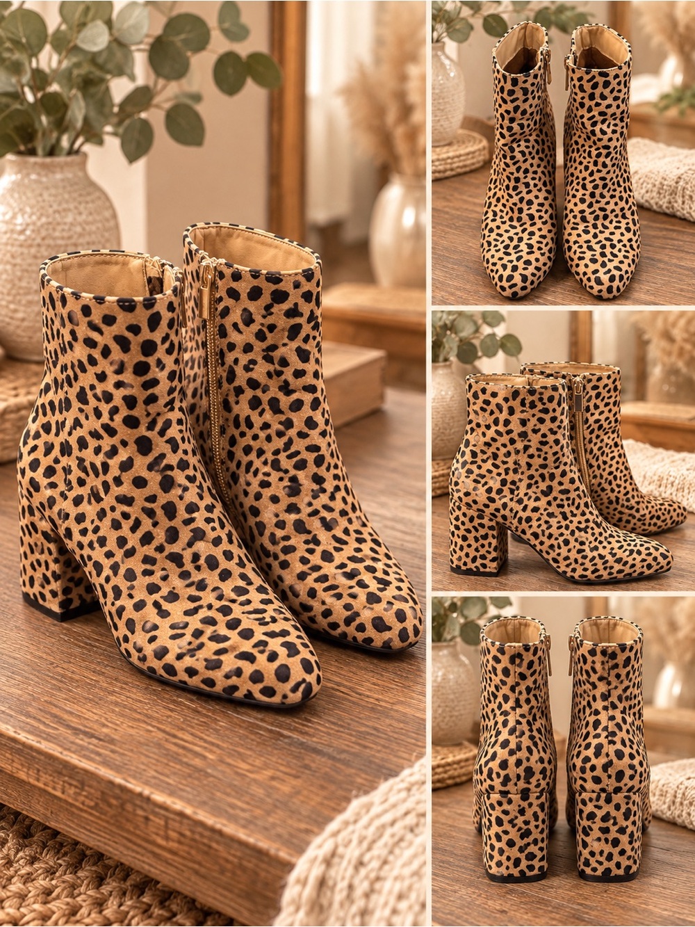 BAMBOO Leopard Print Ankle Boots in Tan and Black Size 71/2